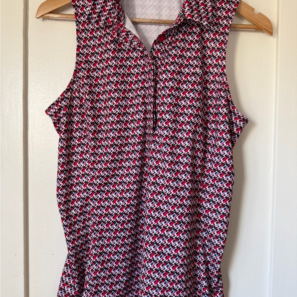 J.Lindeberg Women's Red and Black Patterned Golf Shirt